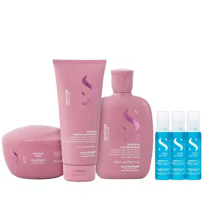 Imagem do produto Kit Alfaparf Semi Di Lino Moisture -  Shampoo 250ml + Leave in Condicionador 200ml + Máscara 200ml + 3x Ampola 13ml