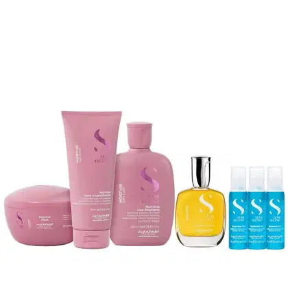 Imagem do produto Kit Alfaparf Semi di Lino Moisture - Shampoo 250ml + Leave in 200ml + Máscara 200ml + Cristalli 50ml + 3x Ampola 13ml