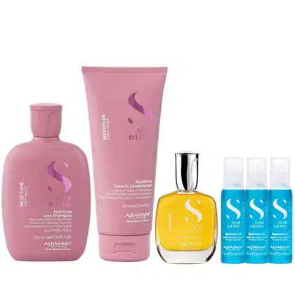 Imagem do produto Kit Alfaparf Semi Di Lino Moisture -  Shampoo 250ml + Leave in Condicionador 200ml + Cristalli 50ml + 3x Ampola 13ml
