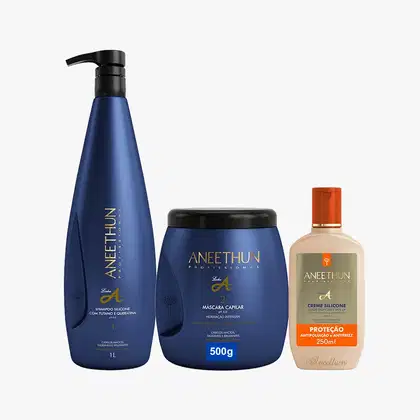 Imagem do produto Kit Aneethun Linha A - Shampoo 1L + Máscara 500g + Creme de Silicone Proteção 250ml