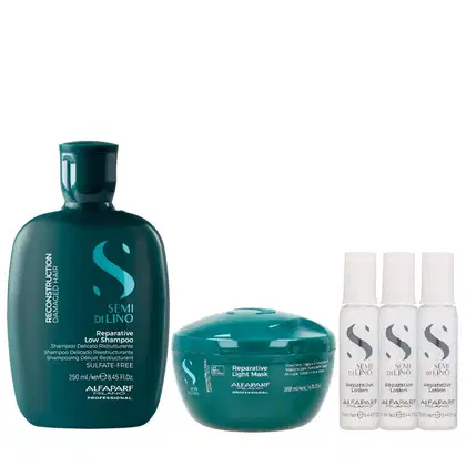 Imagem do produto Kit Alfaparf Semi Di Lino Reconstruction - Shampoo 250ml + M?cara Suave 200ml + 3x Ampola 13ml