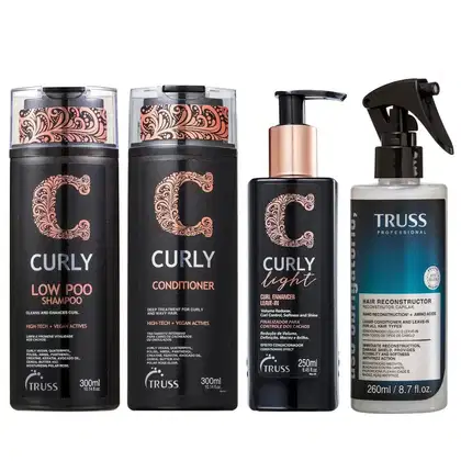 Imagem do produto Kit Truss Curly - Shampoo Low-Poo 300ml + Condicionador 300ml + Leave-In Light 250ml + Uso Obrigatório 260ml