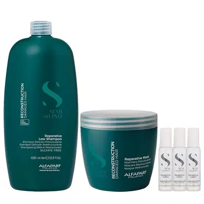 Imagem do produto Kit Alfaparf Semi Di Lino Reconstruction - Shampoo 1L +  Máscara 500ml + 3x Ampola 13ml