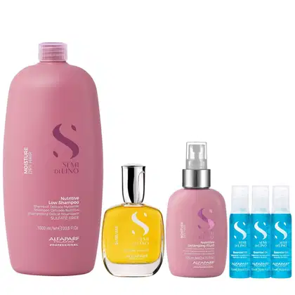 Imagem do produto Kit Alfaparf Semi Di Lino Moisture -  Shampoo 1L + Fluído 125ml + Cristalli 50ml + 3x Ampola 13ml
