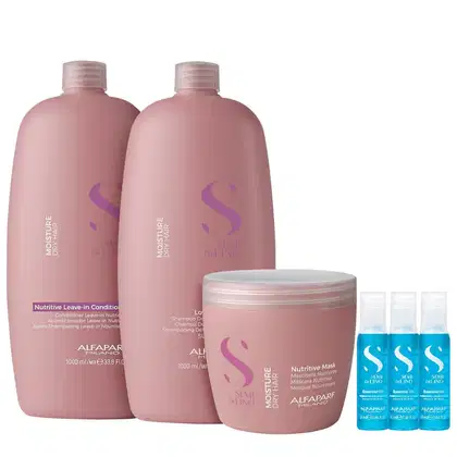 Imagem do produto Kit Alfaparf Semi Di Lino Moisture -  Shampoo 1L + Leave in Condicionador 1L + Máscara 500ml + 3x Ampola 13ml