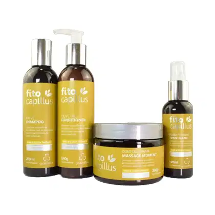 Kit com shampoo, condicionador, máscara e tônico capilar Grandha Fito Capillus Olive.