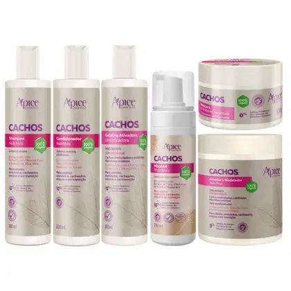 Imagem do produto Kit Apse Cachos Completo 6 Produtos Com Mousse E Ativador Tratamento Capilar Cacheado Vegano