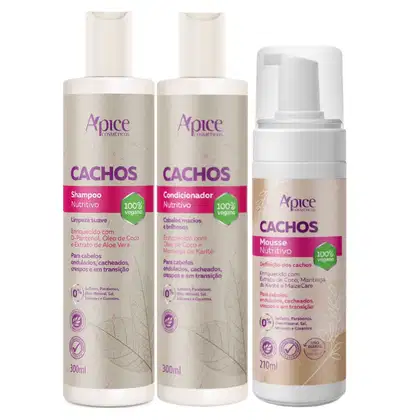Imagem do produto Kit Apse Cachos Shampoo + Condicionador + Mousse Tratamento Capilar Cacheado Vegano