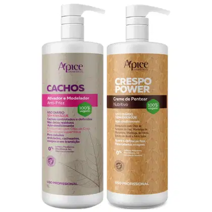 Imagem do produto Kit Apice Crespo Power Ativador De Cachos + Creme De Pentear Uso Diário Vegano Profissional 1 Litro