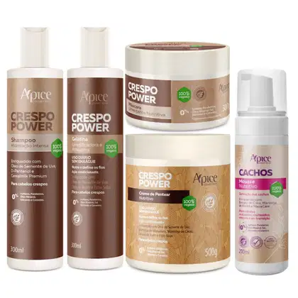 Imagem do produto Kit Apice Crespo Power Shampoo + Gelatina + Mascara + Creme de Pentear + Mousse Cachos Profissional	