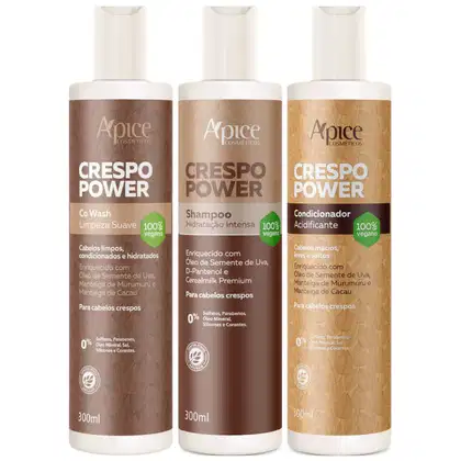 Imagem do produto Kit Apse Crespo Power Co Wash + Shampoo + Condicionador Acidificante Hidratação Cabelo Vegano
