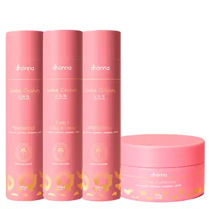 Imagem do produto Kit Cachos Gel Creme, Shampoo, Condicionador e Máscara - Dhonna | Hidratação, definição e Brilho