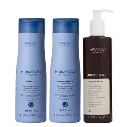 Imagem do produto Kit Arvensis Hidratação Intensiva - Shampoo 300ml e Condicionador 300ml e Acidificante 300ml