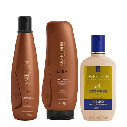 Imagem do produto Kit Aneethun Kera System - Shampoo 300ml + Finalizador 250g + Creme de Silicone 250ml