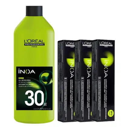 Imagem do produto Kit L'Oréal Professionnel Inoa - Oxidante 30 Volumes 1000ml + 03 tinturas - Coloração nº 6 - Louro Escuro