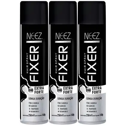 Imagem do produto Kit 3 Spray Fixador De Cabelo Profissional Neez Laque Capilar Fixação Extra Forte 24 Horas 250ml