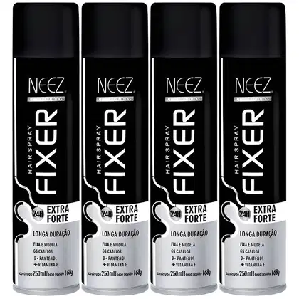 Imagem do produto Kit 4 Spray Fixador De Cabelo Profissional Neez Laque Capilar Fixação Extra Forte 24 Horas 250ml
