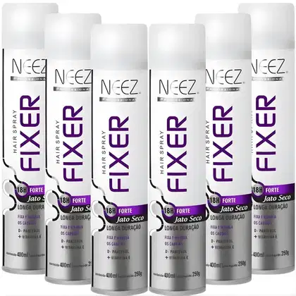 Imagem do produto Kit 6 Spray Fixador De Cabelo Profissional Neez Laque Fixação Forte Jato Seco 18 Horas 400ml