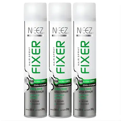 Imagem do produto Kit 3 Spray Fixador De Cabelo Profissional Neez Laque Extra Forte Efeito Grampo 24 Horas 400ml