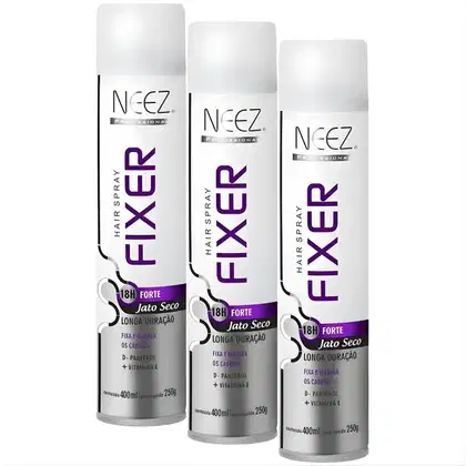 Imagem do produto Kit 3 Spray Fixador De Cabelo Profissional Neez Laque Fixação Forte Jato Seco 18 Horas 400ml