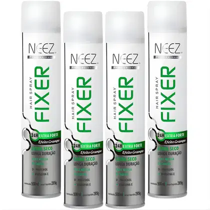 Imagem do produto Kit 4 Spray Fixador De Cabelo Profissional Neez Laque Extra Forte Efeito Grampo 24 Horas 400ml