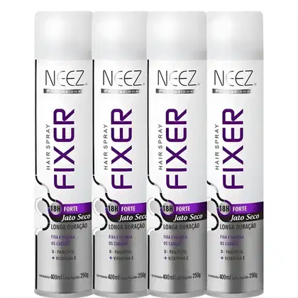 Imagem do produto Kit 4 Spray Fixador De Cabelo Profissional Neez Laque Fixação Forte Jato Seco 18 Horas 400ml