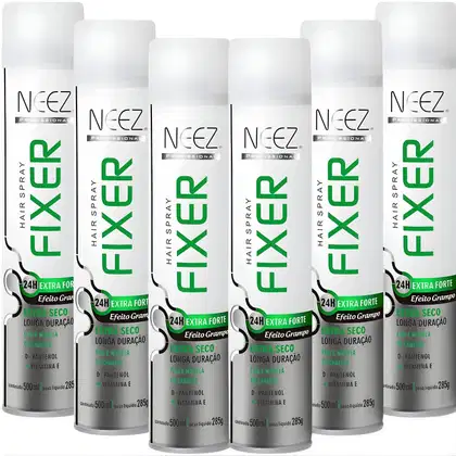 Imagem do produto Kit 6 Spray Fixador De Cabelo Profissional Neez Laque Extra Forte Efeito Grampo 24 Horas 400ml