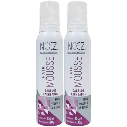 Imagem do produto Kit 2 Mousse Cabelos Cacheados Neez Finalizador Capilar Penteado Hidratante Ação Rápida 150ml