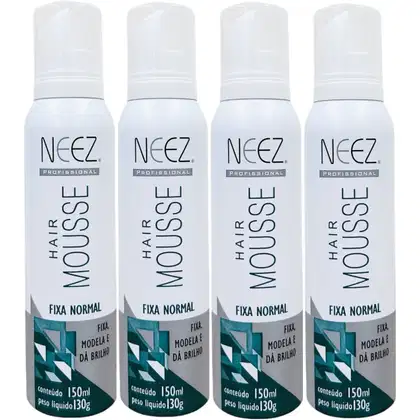 Imagem do produto Kit 4 Mousse Fixador Capilar Neez Finalizador Penteado Hidratante Ação Rápida Fixação Normal 150ml