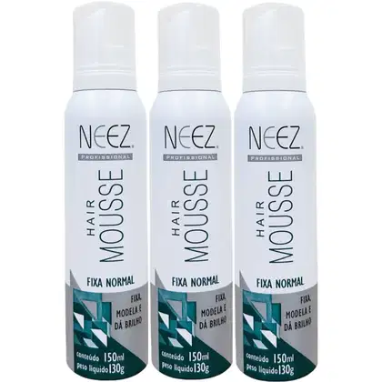 Imagem do produto Kit 3 Mousse Fixador Capilar Neez Finalizador Penteado Hidratante Ação Rápida Fixação Normal 150ml