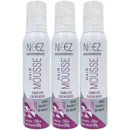Imagem do produto Kit 3 Mousse Cabelos Cacheados Neez Finalizador Capilar Penteado Hidratante Ação Rápida 150ml
