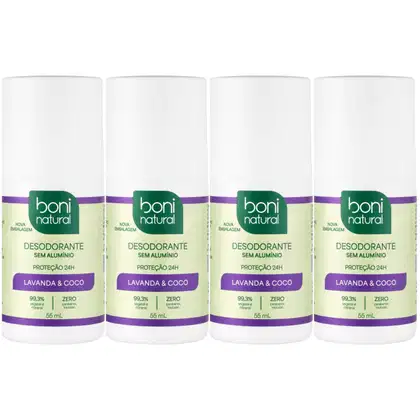 Imagem do produto Kit 4 Desodorante Boni Natural Roll-On Natural Coco E Magnésio Vegano Lavanda 24Hrs Proteção 55ml