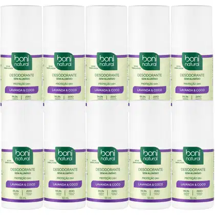 Imagem do produto Kit 10 Desodorante Boni Natural Roll-On Natural Coco E Magnésio Vegano Lavanda 24Hrs Proteção 55ml
