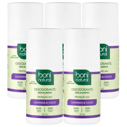 Imagem do produto Kit 5 Desodorante Boni Natural Roll-On Natural Coco E Magnésio Vegano Lavanda 24Hrs Proteção 55ml
