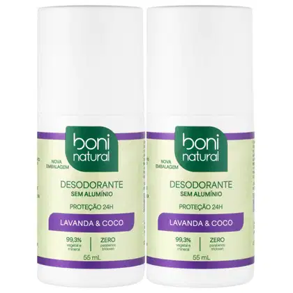 Imagem do produto Kit 2 Desodorante Boni Natural Roll-On Natural Coco E Magnésio Vegano Lavanda 24Hrs Proteção 55ml