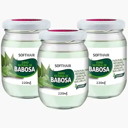 Imagem do produto Kit 3 Sumo De Babosa Soft Hair Polpa Pura Natural Hidratação Intensa Capilar Vegano 220ml