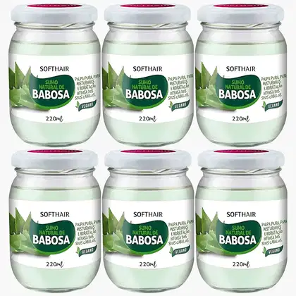 Imagem do produto Kit 6 Sumo De Babosa Soft Hair Polpa Pura Natural Hidratação Intensa Capilar Vegano 220ml