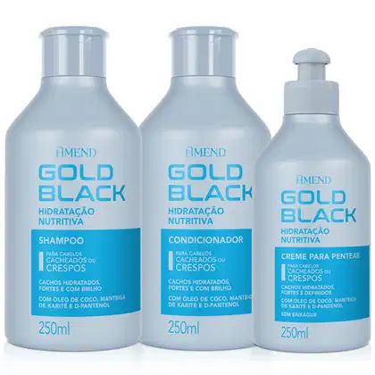 Imagem do produto Kit Amend Gold Black Shampoo, Condicionador e Creme para Pentear Cachos