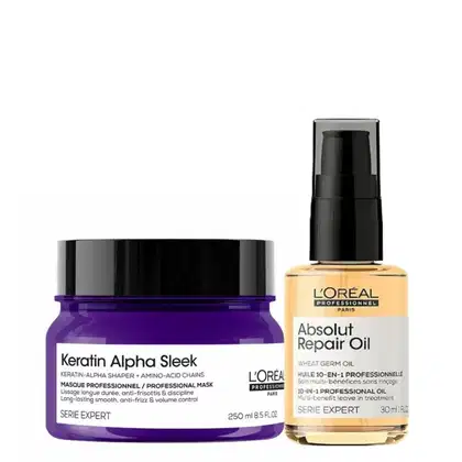 Imagem do produto Duo L'Oréal Professionnel Keratin Alpha Sleek Mask Repair Oil for Home (2 produtos)