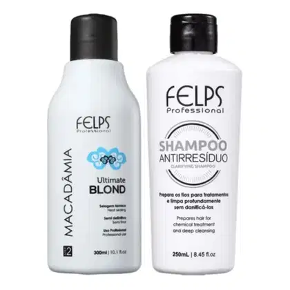 Imagem do produto Kit Shampoo Antirresíduos 250ml + Progressiva Ultimate Blonde Macadâmia 300ml - Felps Professional.