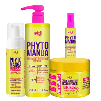 Imagem do produto Kit Widi Care PhytoManga Curvas Shampoo, Creme p/Crespos, Mousse e Reparador