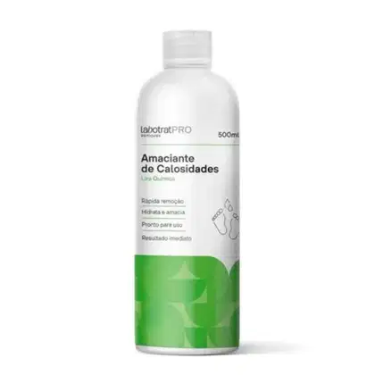 O produto apresentado é um frasco de 500 ml da marca Labotrat, linha Pro, contendo um "Amaciante de Calosidades". 500ml de volume.