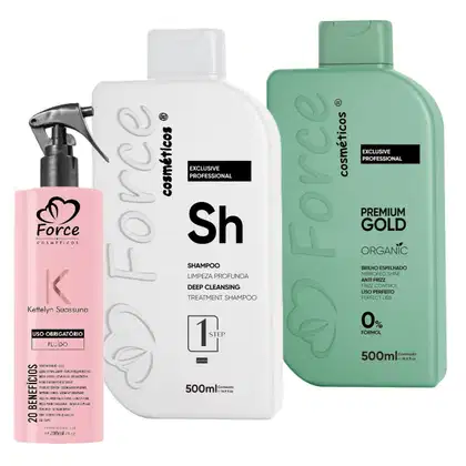 Imagem do produto Kit Progressiva Premium Gold Orgânica Force 500ml + Fluido K Para Escova | Alinhamento, Proteção Térmica e Brilho!