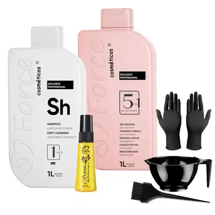 Imagem do produto Kit Escova Semi-Definitiva 5 Em 1 Plástica Dos Fios Profissional 1L + Reparador Oil Argan