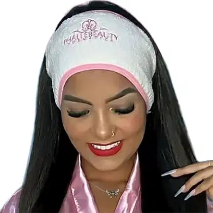 Imagem do produto Phállebeauty - Faixa para Cabelo Atoalhada com Velcro Branca com Rosa