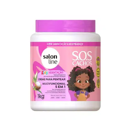 Creme para Pentear Salon Line S.O.S Cachos Multifuncional 5 em 1 Kids. Volumetria de 1kg.