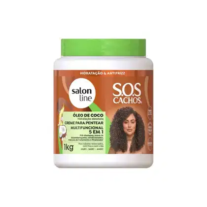 Creme para Pentear Salon Line S.O.S Cachos Multifuncional 5 em 1 Óleo de Coco. Volumetria de 1kg.