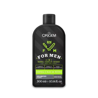 Imagem do produto Shampoo Nazca Origem For Men 3x1 Hortelã E Óleo de Rícino Barba Cabelo E Bigode 300ml
