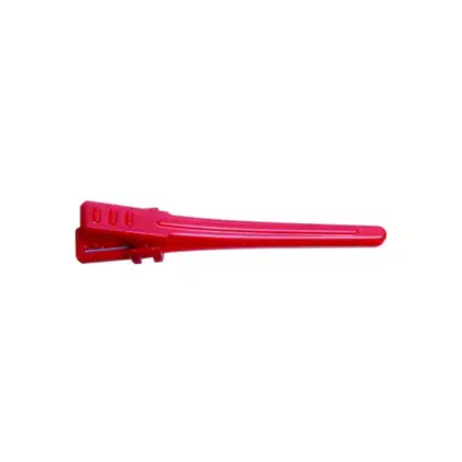 O produto apresentado é um grampo de cabelo vermelho da marca Vertix.