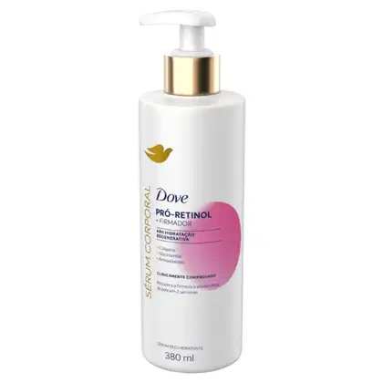 A imagem mostra o Sérum Hidratante Corporal Pró-Retinol + Firmador da marca Dove.